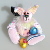 Floppity Flip-Flop is the tiniest and sweetest, one of a kind rabbit in beautifully coloured mohair and designer fabric by Barbara Ann Bears, she stands just 4.5 inches/11.5 cm tall, she is 3.3 inches/8cm sitting, she is made from a Peter Rabbit cotton fabric with a mohair face, tail and chest and hand dyed velvet,