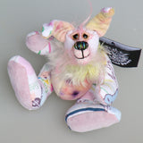Floppity Flip-Flop is the tiniest and sweetest, one of a kind rabbit in beautifully coloured mohair and designer fabric by Barbara Ann Bears, she stands just 4.5 inches/11.5 cm tall, she is 3.3 inches/8cm sitting, she is made from a Peter Rabbit cotton fabric with a mohair face, tail and chest and hand dyed velvet,