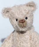 The Frederick Teddy Bear pattern makes a sweet traditional Barbara-Ann Bear about 15 inches (38cm) tall. This one in cream ratinee mohair