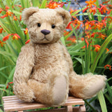 The Frederick Teddy Bear pattern makes a sweet traditional Barbara-Ann Bear about 15 inches (38cm) tall. This one in short straight mohair