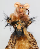 Mouseterpiece and Houdini are a very playful, one of a kind artist mouse and cat by Barbara Ann Bears, in beautiful faux fur and mohair  Houdini stands 13 inches/33 cm tall and is 11 inches/27 cm sitting, Mouseterpiece stands just 5 inches/12.5 cm tall and is 4 inches/10 cm sitting, his tail is 5.5 inches/14 cm long.