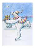 The Skating Bear. A beautiful polar bear skates across a frozen lake bringing you a teddy bear