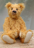 William is an elegant and charming, classical, one of a kind, traditional artist teddy bear by Barbara Ann Bears, he stands 14 inches/36cm tall and is 10 inches/26 cm sitting. William is made from a beautiful, slightly sparse, fairly long, feathery, strawberry blonde coloured German mohair