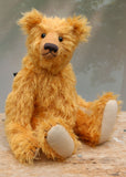William is an elegant and charming, classical, one of a kind, traditional artist teddy bear by Barbara Ann Bears, he stands 14 inches/36cm tall and is 10 inches/26 cm sitting. William is made from a beautiful, slightly sparse, fairly long, feathery, strawberry blonde coloured German mohair