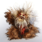 Willy Nilly, a little, one of a kind, mohair artist bear by Barbara-Ann Bears in brown and cream tipped mohair