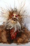 Willy Nilly, a little, one of a kind, mohair artist bear by Barbara-Ann Bears in brown and cream tipped mohair