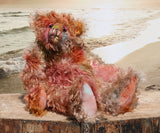 Winnie McInnery, a wild, quite large and characterful, one of a kind artist bear by Barbara-Ann Bears in gorgeous scraggly hand dyed mohair, she stands 19 inches (48 cm) tall and is 13.5 inches (34 cm) sitting. She is made from a gorgeous, long, straggly mohair that Barbara has dyed in a multitude of natural colours