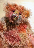 Winnie McInnery, a wild, quite large and characterful, one of a kind artist bear by Barbara-Ann Bears in gorgeous scraggly hand dyed mohair, she stands 19 inches (48 cm) tall and is 13.5 inches (34 cm) sitting. She is made from a gorgeous, long, straggly mohair that Barbara has dyed in a multitude of natural colours