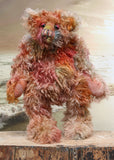 Winnie McInnery, a wild, quite large and characterful, one of a kind artist bear by Barbara-Ann Bears in gorgeous scraggly hand dyed mohair, she stands 19 inches (48 cm) tall and is 13.5 inches (34 cm) sitting. She is made from a gorgeous, long, straggly mohair that Barbara has dyed in a multitude of natural colours