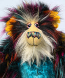 Yolaf Yeti-Boogie, an exceedingly vibrant, happy and colourful, one of a kind, artist yeti-bear in faux fur & mohair by Barbara-Ann Bears Yolaf Yeti-Boogie stands 13.5 inches (34 cm) tall and is 11 inches (28 cm) sitting.