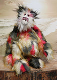 Zanzibar is a magnificent, richly colourful one of a kind, artist teddy bear in fabulous faux fur & gorgeous mohair by Barbara-Ann Bears Melchior stands 20 inches (51 cm) tall and is 16 inches (41 cm) sitting He is a fabulous artist teddy bear, made from the long shaggy mohair and faux fur