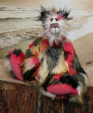 Zanzibar is a magnificent, richly colourful one of a kind, artist teddy bear in fabulous faux fur & gorgeous mohair by Barbara-Ann Bears Melchior stands 20 inches (51 cm) tall and is 16 inches (41 cm) sitting He is a fabulous artist teddy bear, made from the long shaggy mohair and faux fur