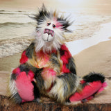 Zanzibar is a magnificent, richly colourful one of a kind, artist teddy bear in fabulous faux fur & gorgeous mohair by Barbara-Ann Bears Melchior stands 20 inches (51 cm) tall and is 16 inches (41 cm) sitting He is a fabulous artist teddy bear, made from the long shaggy mohair and faux fur