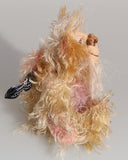Ziggy Scrumdumpling a lovable, colourful, little one of a kind, hand dyed mohair artist bear by Barbara-Ann Bears, he is one of our smallest bears, he stands just 5.5 inches/14 cm tall and is 4.5 inches/11 cm sitting. He's mainly a scruffy sparse mohair which Barbara has dyed in delicate shades of beige, cream and peach
