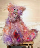 Cezanne is a gentle, elegant and delicately colourful, one of a kind, hand dyed mohair, shaggy artist bear by Barbara-Ann Bears. Cezanne stands 16.5 inches (40 cm) tall and is 12 inches (30 cm) sitting.