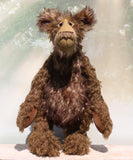 Wilbur is a magnificent and very handsome, one of a kind, artist teddy bear by Barbara-Ann Bears in gorgeous and luxurious mohairs, he stands 23 inches/ 59 cm tall. Wilbur is made from a very long wildly distressed mid brown mohair together with a very, very long (and expensive) tousled beige mohair with brown tipping. Here he is standing facing the camera