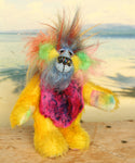 Alvin Puckleton is a very happy and colourful little teddy bear, a one of a kind, hand dyed mohair artist bear by Barbara-Ann Bears, he stands 6.5 inches/16 cm tall 