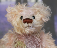 Archibald is a sweet little traditional, one of a kind artist teddy bear, in subtly coloured hand dyed mohair by Barbara Ann Bears he stands 6 inches/15 cm tall