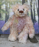 Archibald is a sweet little traditional, one of a kind artist teddy bear, in subtly coloured hand dyed mohair by Barbara Ann Bears he stands 6 inches/15 cm tall