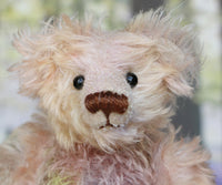 Archibald is a sweet little traditional, one of a kind artist teddy bear, in subtly coloured hand dyed mohair by Barbara Ann Bears he stands 6 inches/15 cm tall