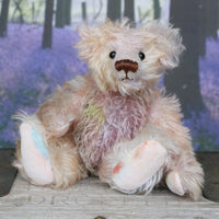 Archibald is a sweet little traditional, one of a kind artist teddy bear, in subtly coloured hand dyed mohair by Barbara Ann Bears he stands 6 inches/15 cm tall