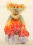 Bossa Nova standing, Bossa Nova is a 21 inch colourful, one of a kind, artist teddy bear in gorgeous hand dyed mohair by Barbara-Ann Bears