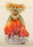 Bossa Nova standing, Bossa Nova is a 21 inch colourful, one of a kind, artist teddy bear in gorgeous hand dyed mohair by Barbara-Ann Bears