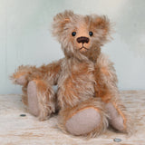 Chorley sitting. Chorley is a sweet and loving traditional one of a kind artist bear in beautiful grey flecked German mohair by Barbara Ann Bears, he stands 7.5 inches/19 cm tall