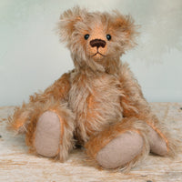 Chorley sitting. Chorley is a sweet and loving traditional one of a kind artist bear in beautiful grey flecked German mohair by Barbara Ann Bears, he stands 7.5 inches/19 cm tall