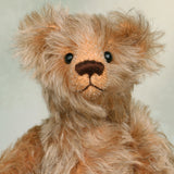 Chorley's face. Chorley is a sweet and loving traditional one of a kind artist bear in beautiful grey flecked German mohair by Barbara Ann Bears, he stands 7.5 inches/19 cm tall