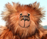 Chutney is an adorably cute little artist bear in wonderful dark brown tipped chestnut mohair by Barbara-Ann Bears, Chutney stands just 7.5 inches(19 cm) tall