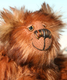 Chutney is an adorably cute little artist bear in wonderful dark brown tipped chestnut mohair by Barbara-Ann Bears, Chutney stands just 7.5 inches(19 cm) tall