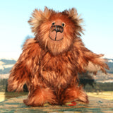 Chutney is an adorably cute little artist bear in wonderful dark brown tipped chestnut mohair by Barbara-Ann Bears, Chutney stands just 7.5 inches(19 cm) tall