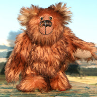 Chutney is an adorably cute little artist bear in wonderful dark brown tipped chestnut mohair by Barbara-Ann Bears, Chutney stands just 7.5 inches(19 cm) tall