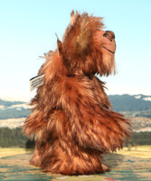 Chutney is an adorably cute little artist bear in wonderful dark brown tipped chestnut mohair by Barbara-Ann Bears, Chutney stands just 7.5 inches(19 cm) tall
