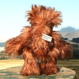 Chutney is an adorably cute little artist bear in wonderful dark brown tipped chestnut mohair by Barbara-Ann Bears, Chutney stands just 7.5 inches(19 cm) tall