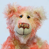 Clement Fiveacres is a 13 inch a one of a kind artist bear by Barbara-Ann Bears in delicately colourful, feathery hand dyed mohair with hand painted eyes, hand dyed velvet paw pads, a beautifully embroidered nose and a sweet smile