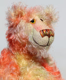 Clement Fiveacres is a 13 inch a one of a kind artist bear by Barbara-Ann Bears in delicately colourful, feathery hand dyed mohair with hand painted eyes, hand dyed velvet paw pads, a beautifully embroidered nose and a sweet smile