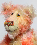 Clement Fiveacres is a 13 inch a one of a kind artist bear by Barbara-Ann Bears in delicately colourful, feathery hand dyed mohair with hand painted eyes, hand dyed velvet paw pads, a beautifully embroidered nose and a sweet smile