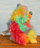 Funky Norman is a wildly joyous and colourful one of a kind, hand dyed mohair artist bear by Barbara-Ann Bears