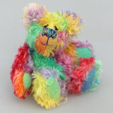 Funky Norman is a wildly joyous and colourful one of a kind, hand dyed mohair artist bear by Barbara-Ann Bears