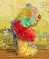 Funky Norman is a wildly joyous and colourful one of a kind, hand dyed mohair artist bear by Barbara-Ann Bears