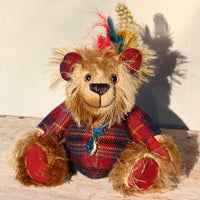 Magnus the Haggis Charmer is an extremely lovable, sweet and happy one of a kind artist bear made from beautiful batik mohair and tartan fabric by Barbara Ann Bears, he stands just 8 inches (20 cm) tall. Magnus is mainly made from a stylish woollen tartan together with a shaggy coffee and beige coloured batik mohair