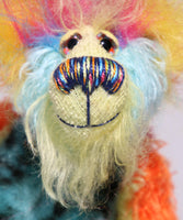 Harry Tickle has beautiful, hand painted eyes with eyelids, a splendid nose embroidered from individual threads to complement his colouring and he has a huge, friendly smile. 