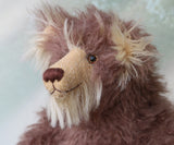 Hullabaloo's face showing his beautiful eyes, carefully embroidered nose and sweet smile.
Hullabaloo is a very beary teddy bear a one of a kind, artist bear by Barbara-Ann Bears in wonderful brown faux fur and blonde mohair

Hullabaloo stands 15 inches/38 cm tall 