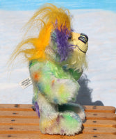 Indigo Joe is a wild and wonderful bear, full of colourful happiness, a one of a kind, mohair artist teddy bear by Barbara-Ann Bears, he stands 7.5 inches/19 cm