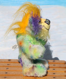 Indigo Joe is a wild and wonderful bear, full of colourful happiness, a one of a kind, mohair artist teddy bear by Barbara-Ann Bears, he stands 7.5 inches/19 cm