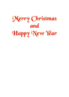 Merry Christmas and Happy New Year is written inside the card in old style typeface (Black Chancery) in red with a very thin gold outline