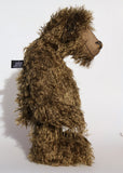 Murdo is a wild and handsome, one of a kind, artist bear by Barbara-Ann Bears in wonderful long and straggly mohair, he stands 18 inches/ 46cm tall.  Murdo is made from a long and wildly tousled, medium brown mohair, with hand painted glass eyes with eyelids, a wonderfully embroidered nose and an engaging smile.