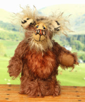 Nimble Nigel standing. Nimble Nigel is an endearingly sweet and joyful one of a kind artist bear by Barbara-Ann Bears in wonderful brown mohair, he stands just 6.5 inches/17cm 